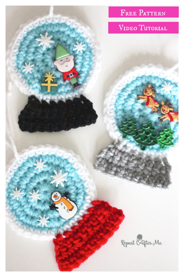 Crochet Christmas Snowglobe Ornaments Free Pattern and Video Tutorial