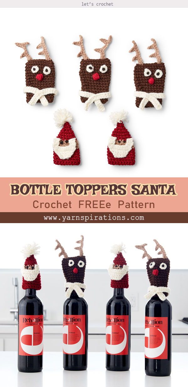 BERNAT BOTTLE TOPPERS, SANTA Crochet Free Pattern