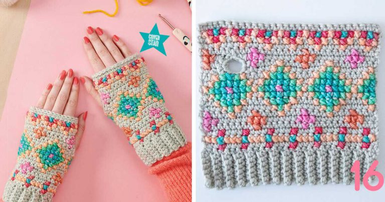 Crochet the Hygge Embroidered Wristies Free Pattern