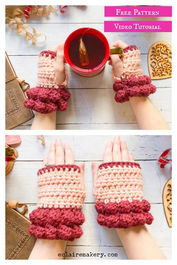 Bobble Fingerless Gloves Free Crochet Pattern and Video Tutorial