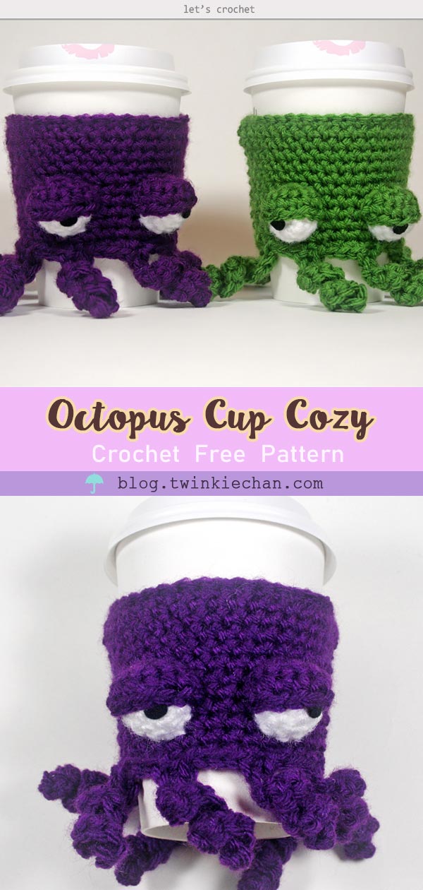 Crochet Grumpy Octopus Coffee Cup Cozy Free Pattern