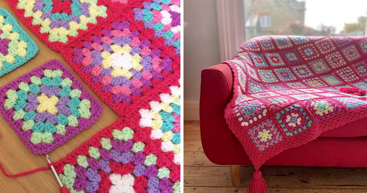 Strawberry Candy Squares Blanket Free Crochet Pattern