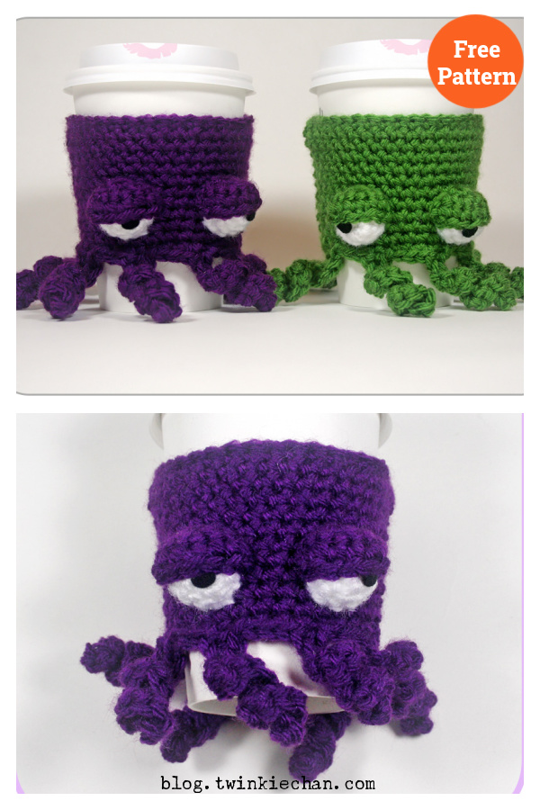 Crochet Grumpy Octopus Coffee Cup Cozy Free Pattern
