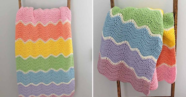 Rainbow Sherbet Wave Blanket Crochet Free Pattern