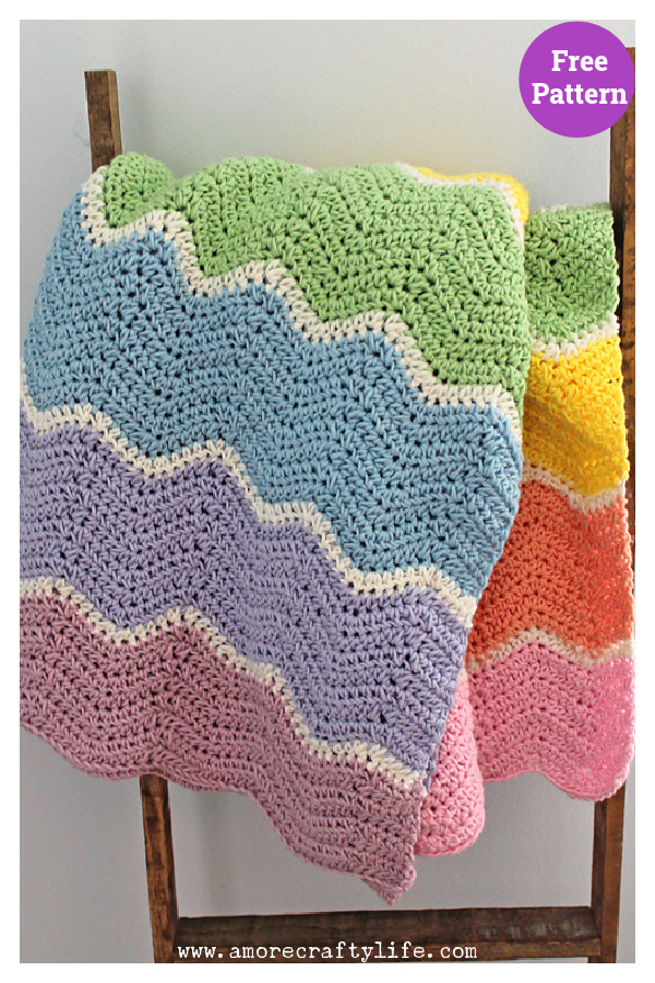 Rainbow Sherbet Wave Blanket Crochet Free Pattern