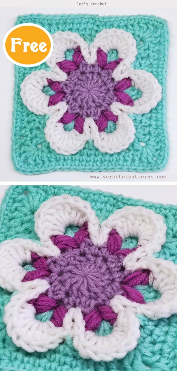 Manta de crochet para bebé niña con flores 3D 