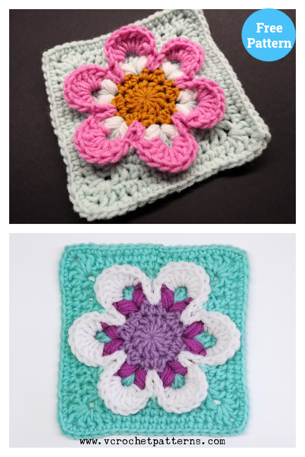 3D Flower Square Free Crochet Pattern
