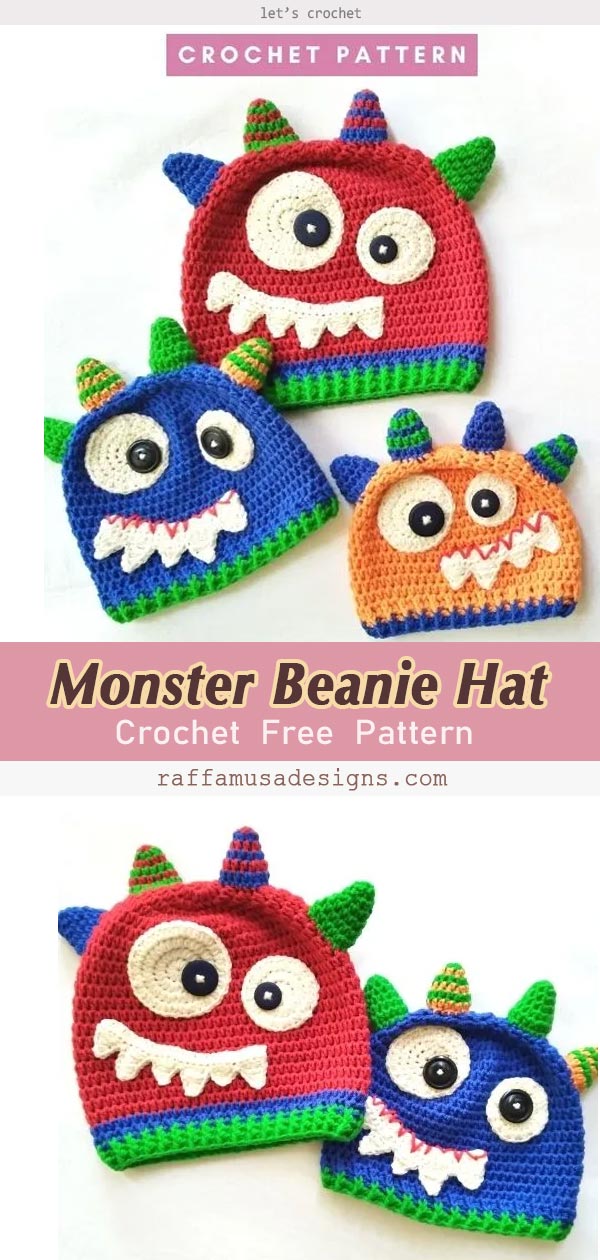 Crochet Monster Beanie Hat Free Pattern