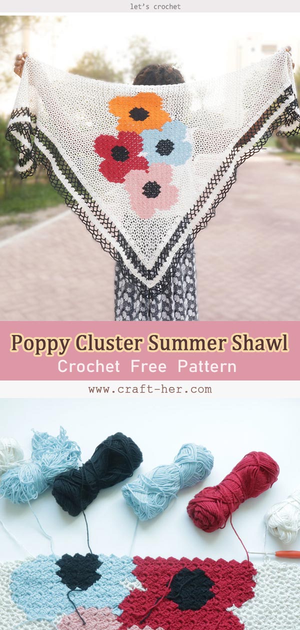 Poppy Cluster Summer Shawl Free Crochet Pattern