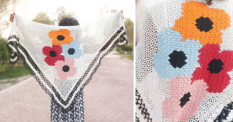 Poppy Cluster Summer Shawl Free Crochet Pattern
