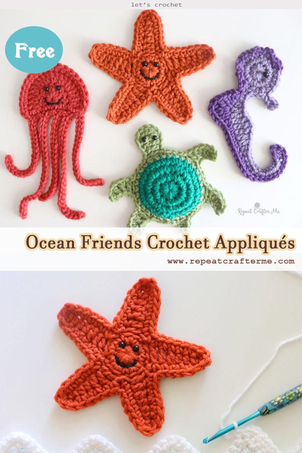 Ocean Friends Crochet Appliqués Free Pattern