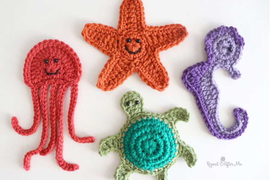 Ocean Friends Crochet Appliqués Free Pattern