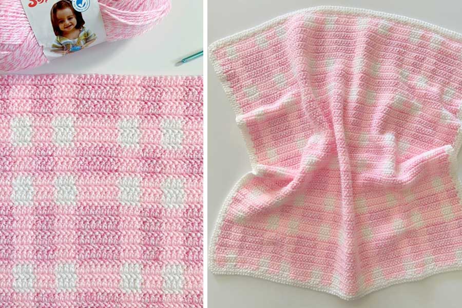 Crochet Pink Plaid Baby Blanket Free Pattern