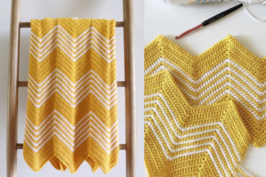Crochet Gold Front Loop Chevron Blanket Free Pattern
