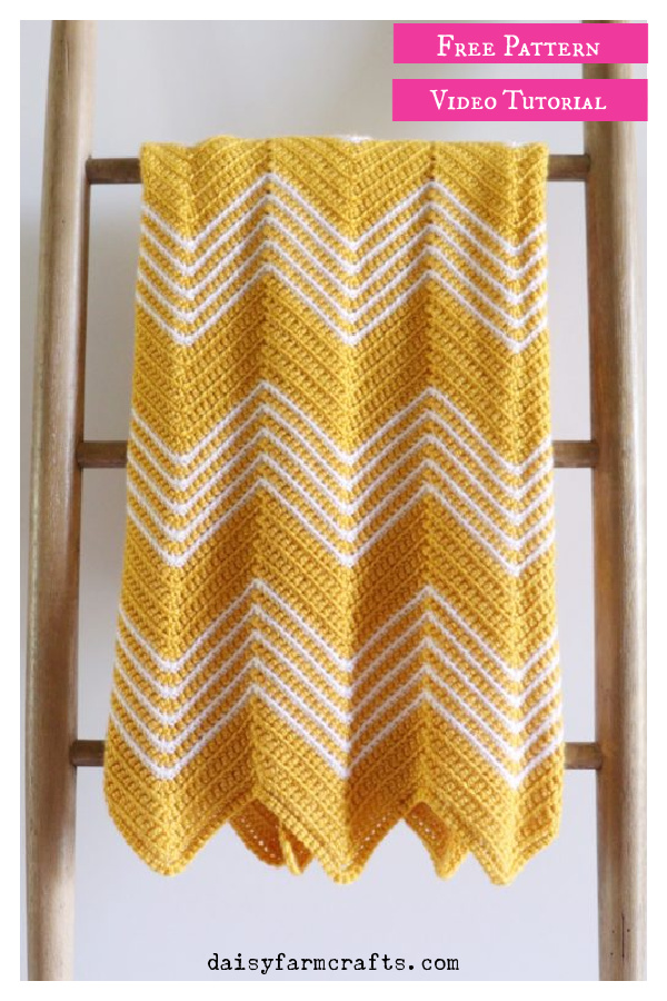 Crochet Gold Front Loop Chevron Blanket Free Pattern