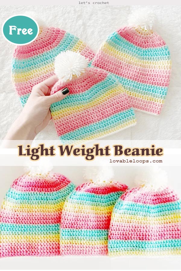 Crochet Light Weight Beanie Hat Free Pattern