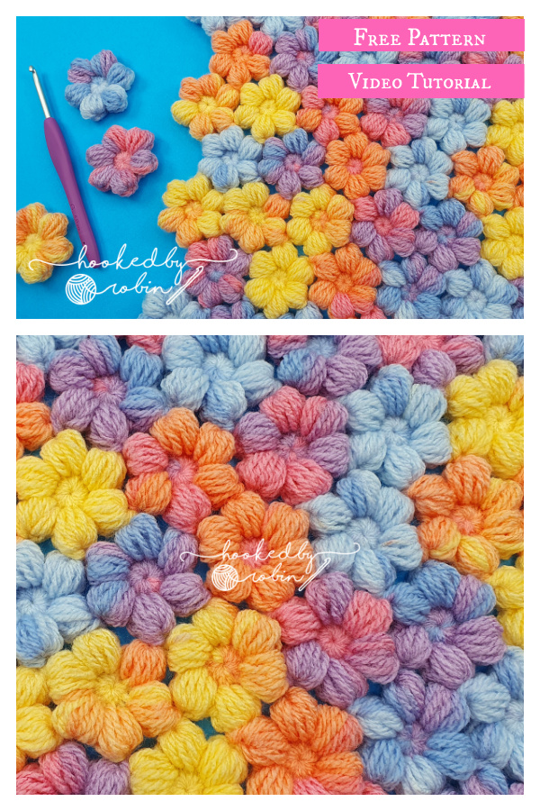 Crochet Puff Stitch Flowers Free Pattern and Video Tutorial