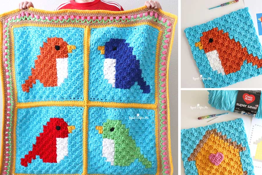 Crochet c2c Bird Blanket Free Pattern