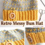Retro Messy Bun Hat Crochet Free Pattern