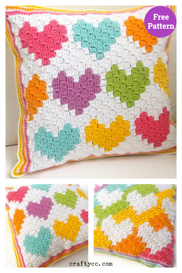 C2C Heart Cushion Free Crochet Pattern 