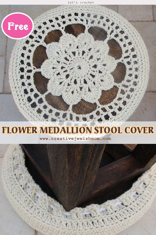 Crochet Flower Medallion Stool Cover Free Pattern