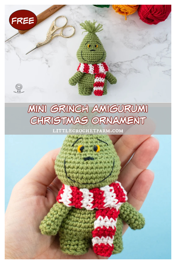 Mini Grinch Amigurumi Christmas Ornament Free Crochet Pattern