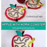 Apple With Worm Coaster Free Crochet Pattern