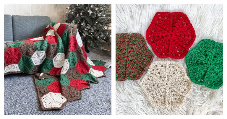 Christmas Hexagon Blanket Free Crochet Pattern