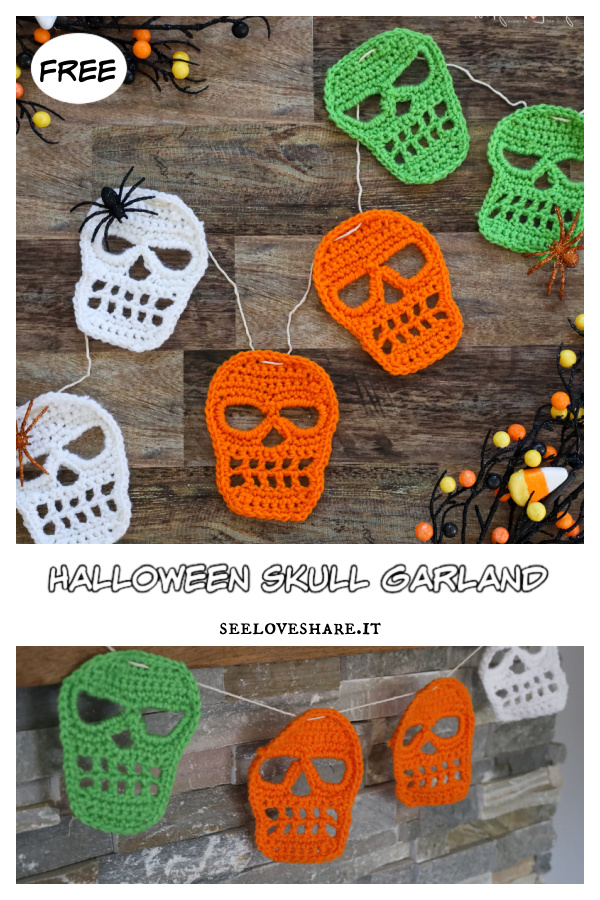 Halloween Skull Garland Free Crochet Pattern