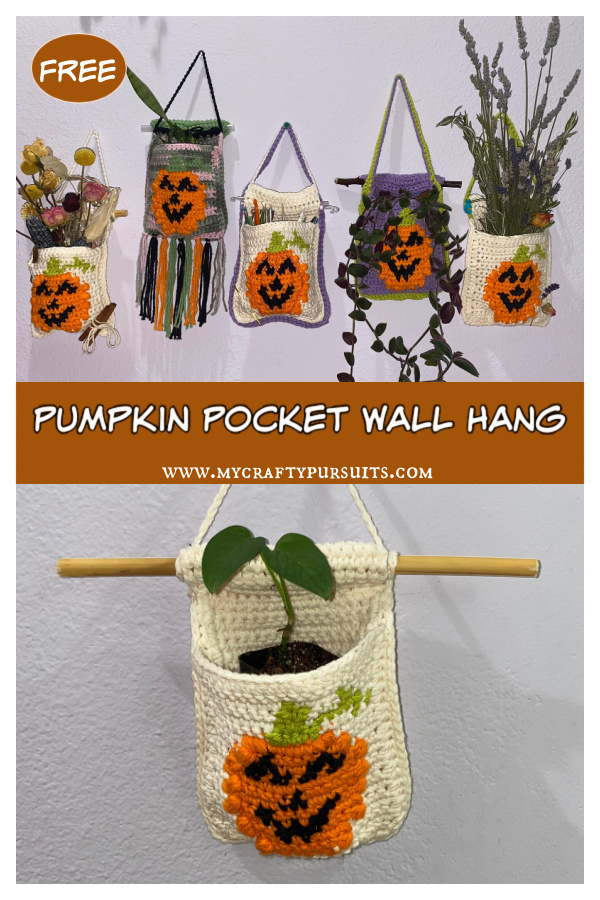 Pumpkin Pocket Wall Hang Free Crochet Pattern