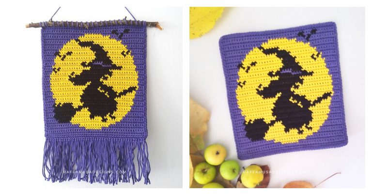 Halloween Flying Witch Wall Hanging Free Crochet Pattern