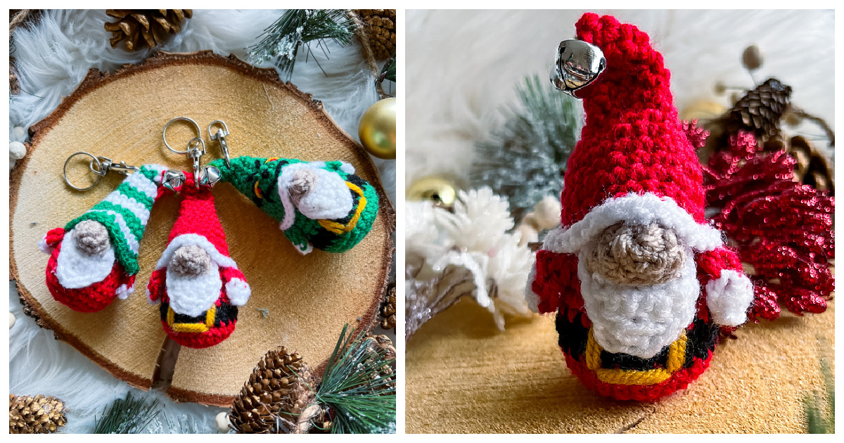 Christmas Gnome Keychains Free Crochet Pattern