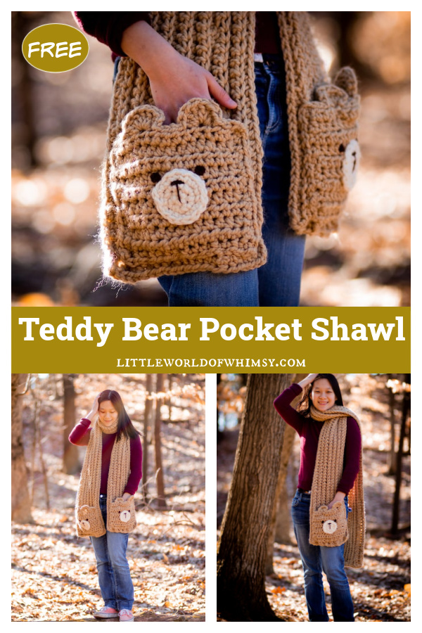 Teddy Bear Pocket Shawl Free Crochet Pattern