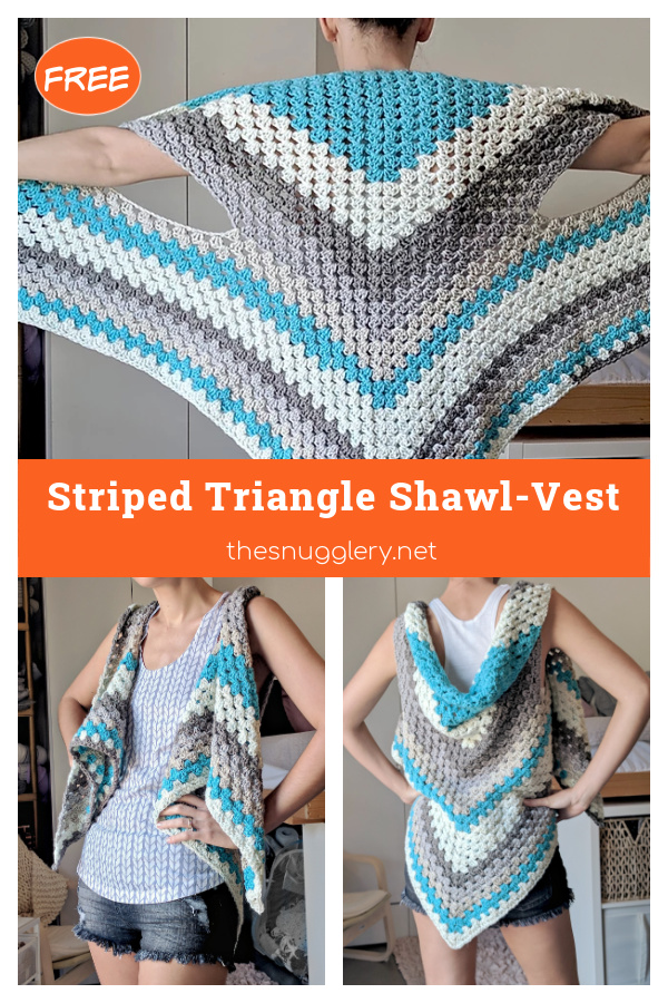 Striped Triangle Shawl-Vest Free Crochet Pattern