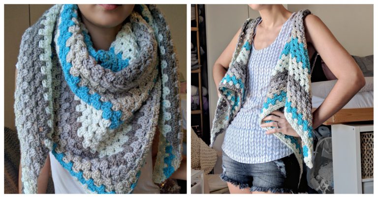 Striped Triangle Shawl-Vest Free Crochet Pattern