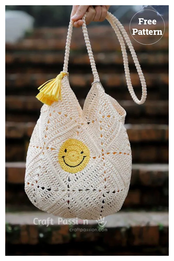 Smiley Granny Square Bag Free Crochet Pattern