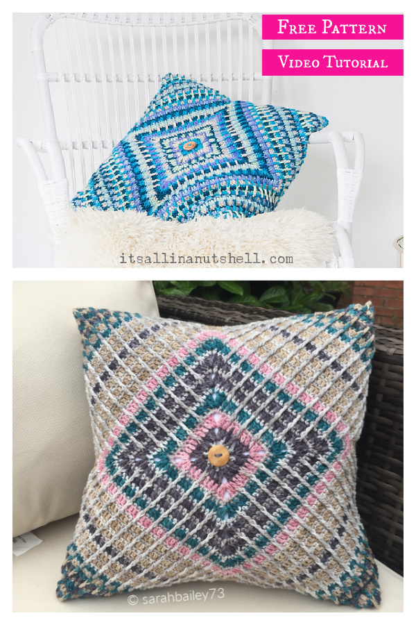 Mosaic Textured Cushion Free Crochet Pattern and Video Tutorial 