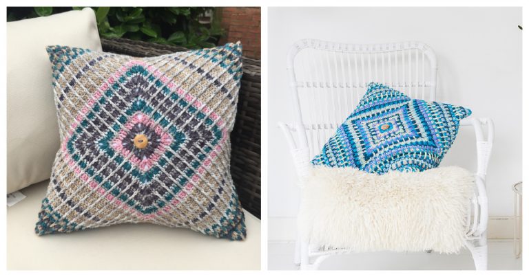 Mosaic Textured  Cushion Free Crochet Pattern and Video Tutorial