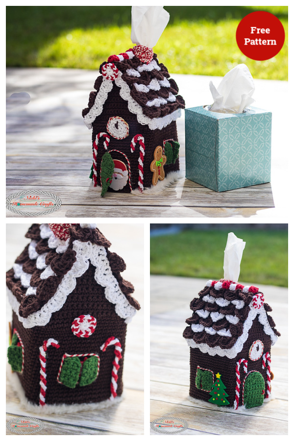 Gingerbread House Tissue Box Cover Free Crochet Pattern