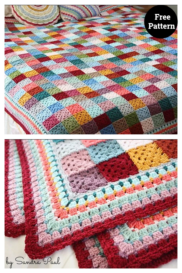 Giant Granny Patches Blanket Free Crochet Pattern