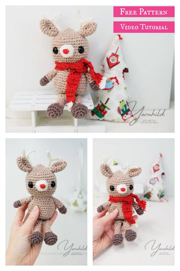 Rudolph the Reindeer Amigurumi Free Crochet Pattern and Video Tutorial