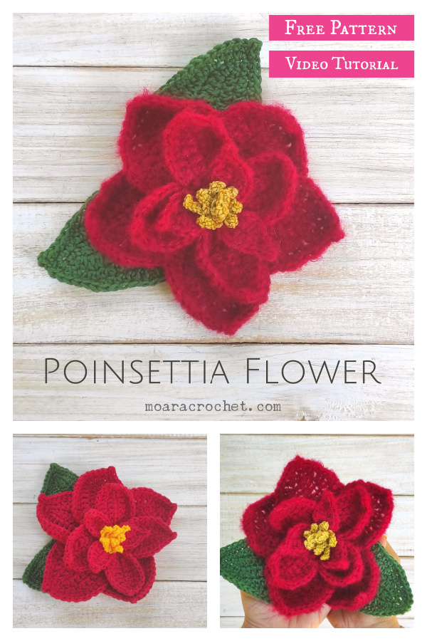 Poinsettia Flower Free Crochet Pattern and Video Tutorial