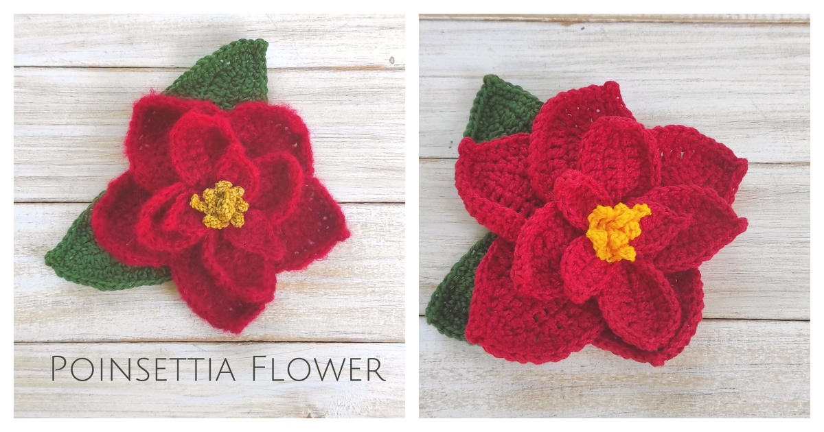 Poinsettia Flower Free Crochet Pattern and Video Tutorial