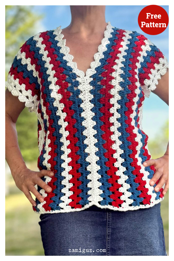 Patriotic Pullover Top Free Crochet Pattern 