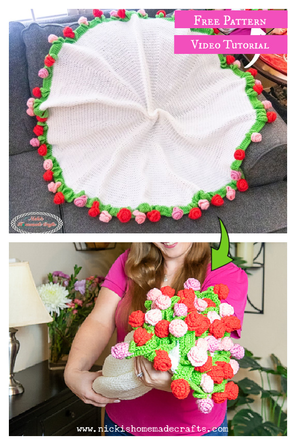 Rose Flower Bouquet Blanket Free Crochet Pattern and Video Tutorial