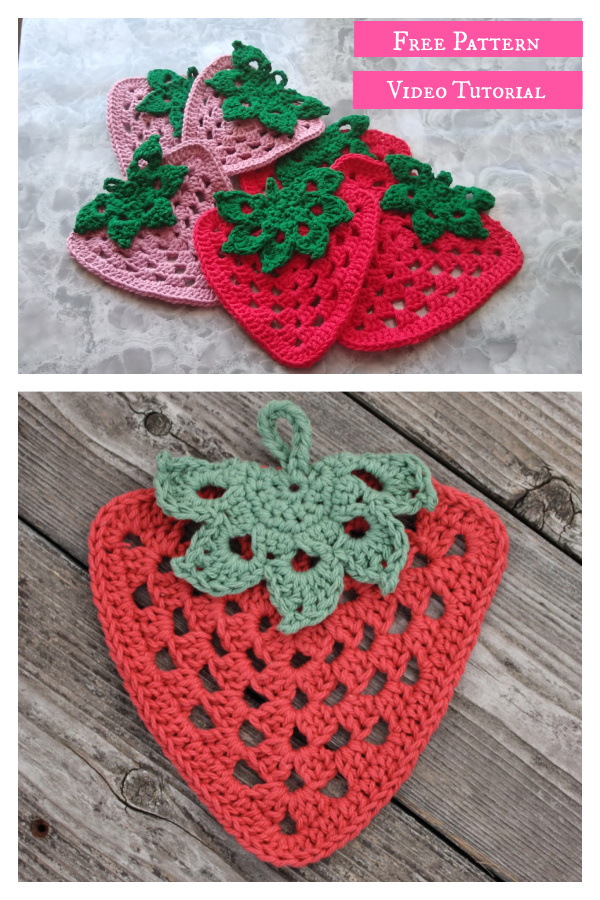 Granny Strawberry Dishcloth Free Crochet Pattern and Video Tutorial