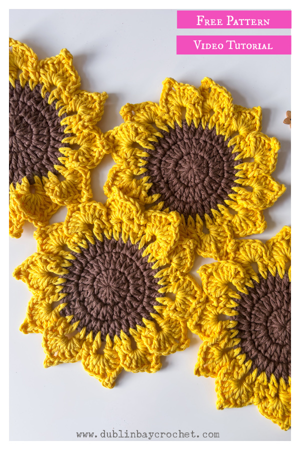 Sunny Days Sunflower Coaster Free Crochet Pattern and Video Tutorial