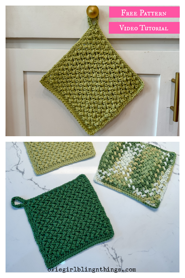 Bean Stitch Potholders Free Crochet Pattern and Video Tutorial
